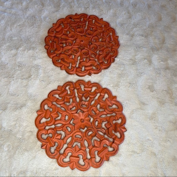 Peach Orange Wooden Carved Circular Wall Decor - Picture 4 of 5